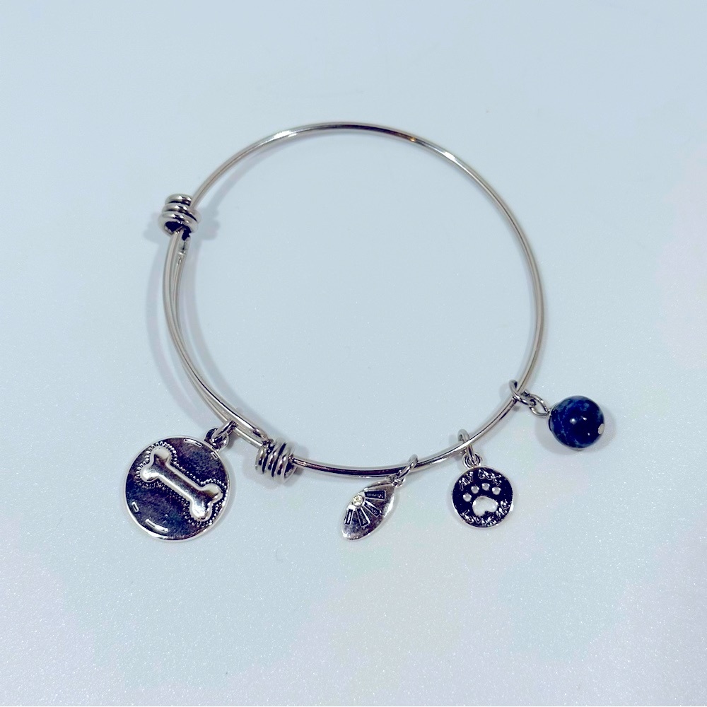 Shine I Love My Dog Silver Tone Stainless Steel Charm Bangle Bracelet Neutral